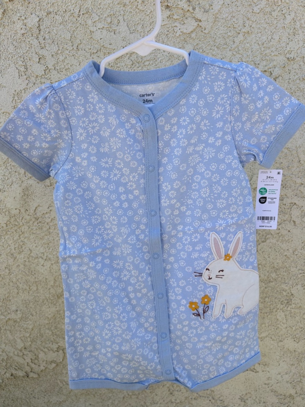 Carter's Light Blue Floral Bunny One-Piece